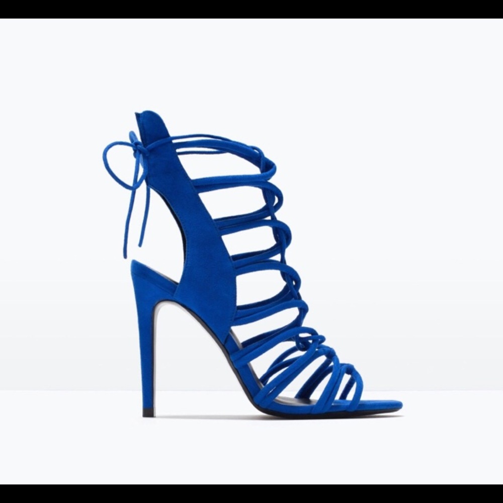 Zara Lace Up Vibrant Blue Heels